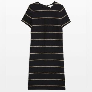 Etcetera Black Sheath Dress Silver Stripe Detail Short Sleeve Size 6